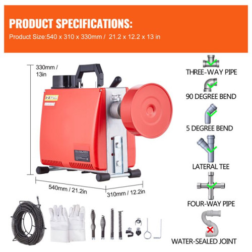 Máquina de Limpeza de Drenagem - DUOKU - Furadeira Elétrica 250W - 66FT x 5/8 Polegadas - Alimentação Manual 1