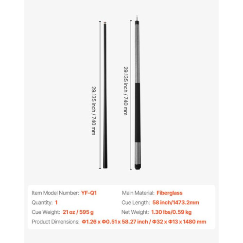 Billardqueue - DUOKU - 1 Stück - 1473,2 mm - Glasfaser - Titan 1