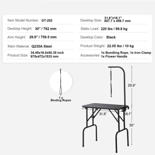 Bras de Table Toilettage - DUOKU - GT-202 - Pliable - Support pour Chiens - Noir 1