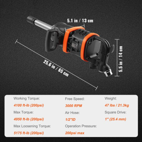 Chave de impacto pneumática - DUOKU - Duoku - Bigorna alongada 8" - Torque máximo 670,6 Nm - Quadrado 25,4 mm 1