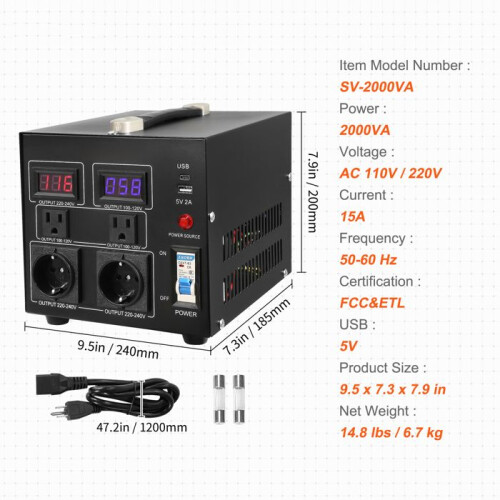 Transformador Conversor de Tensão - DUOKU - SV-2000VA - 2000 W - Robusto - Interior 1