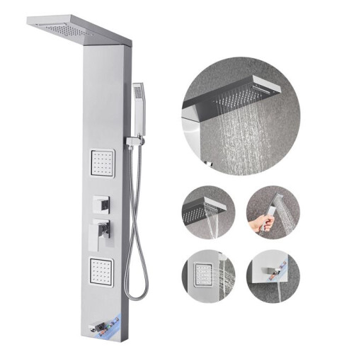 Wanddouchekolom-Duoku-met Regeneffect Handdouche-Geborsteld RVS Paneel-Multifunctionele Kraan