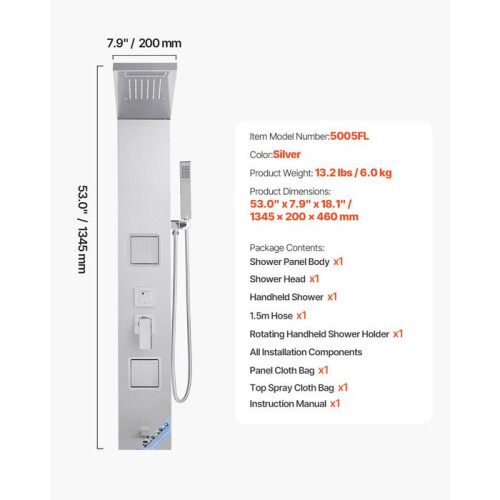 Wanddouchekolom-Duoku-met Regeneffect Handdouche-Geborsteld RVS Paneel-Multifunctionele Kraan 1