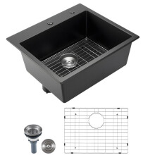 Küchenspüle - DUOKU - Aufstellmodell - 63,5 cm - Schwarzer Granit - 1 Einzelbecken