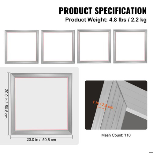 Kit de Serigrafia-Duoku- 20 x 20 Polegadas- Alumínio- 4 Molduras- com 110 Malhas, Nylon Alta Tensão e Fita de Vedação 1