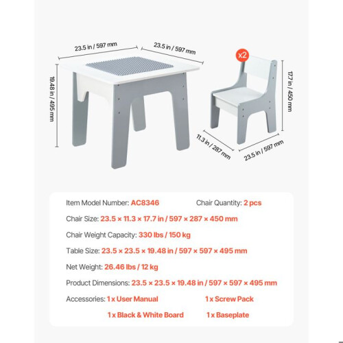Kindertisch mit 2 Stühlen - Multifunktionaler 4-in-1-Tisch - Doppelseitige Bauplatten 1