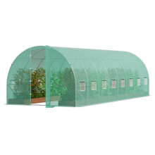 Serre Tunnel - DUOKU - 27,4 x 9,5 x 7,4 Voet - Gegalvaniseerd Frame - Groene PE Bedekking - 16 Ramen