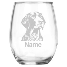 German Shorthaired Pointer Stemless Wine Glass 15oz Custom Engraved Dog Name Gift for Pet Lovers