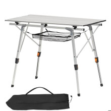Opvouwbare Campingtafel van Aluminium 90x52 cm-Duoku-Draagbaar-Verstelbare Hoogte-Uitrusting met een Transporttas-Zilverkleurig