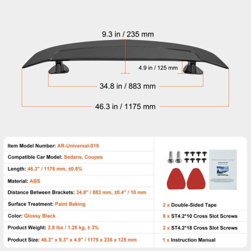 Aileron Traseiro Universal 46,3 polegadas GT Wing-Duoku-Aileron de Corrida Traseiro Universal para Sedãs e Coupés-Deriva BGW/JDM 1