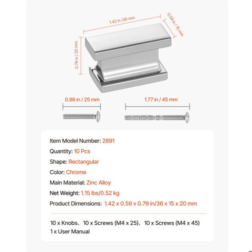 Botones de mueble - DUOKU - Modelo 2891 - Rectangular - Aleación de zinc - Acabado cromado 1