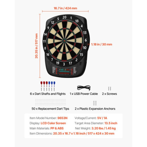 Cible Électronique - DUOKU - Modèle 9653N - 43 Modes de Jeu - Écran LCD Couleur - 8 Joueurs Max 1