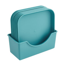 Reusable Plastic Dinner Plates with Rack, 8pcs Unbreakable Square Style for Indoor and Outdoor Use