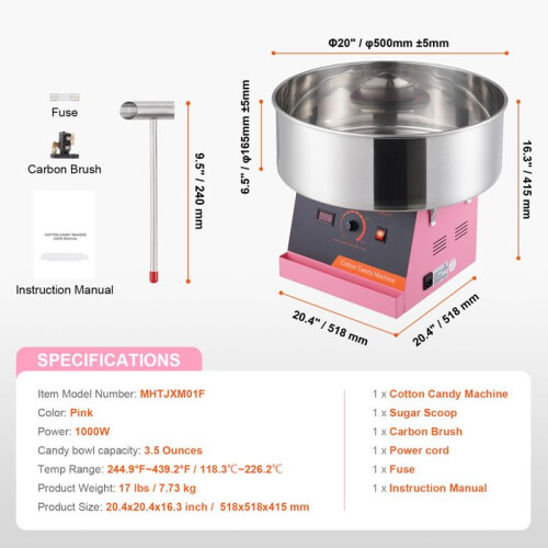 Suikerwattenmachine - DUOKU - MHTJXM01F - 1000 W - RVS Kom - Roze 1