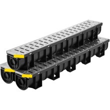 Kit Caniveau Extérieur - DUOKU - Lot de 3 - Acier Inoxydable - Drainage Tranchée - Noir et Argent