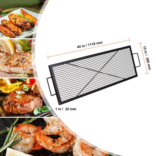 Grelha de Cozinha Retangular X-Marks para Fogueira-Duoku-44 polegadas-em Aço Robusto-com Cabo e Suporte em Fio X-Preto 1