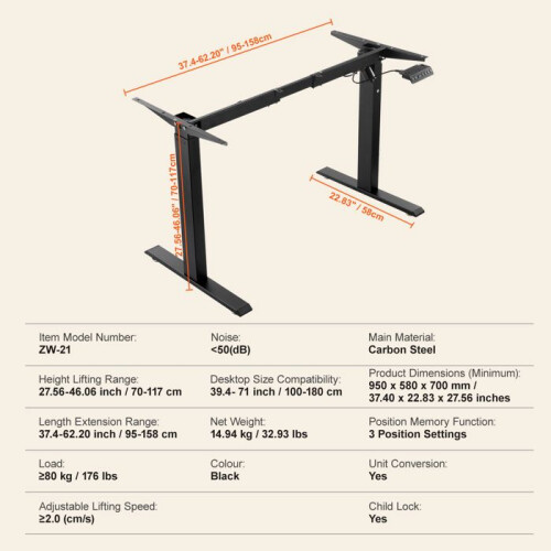 Bureau Frame - DUOKU - Verstelbaar - Ergonomisch - Zwart - Belasting 80 kg 1