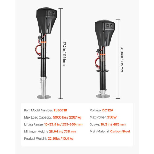 Macaco de reboque elétrico - DUOKU - EJ5021B - 2 267 kg - Elevação 255–860 mm - 12 V 1