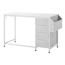 Computerbureau - DUOKU - 120 x 50 x 76 cm - 4 Lades in Stof - Metalen Structuur - Wit