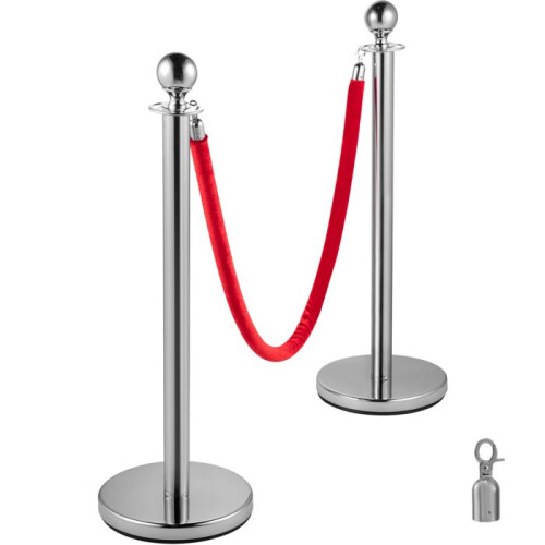 Einziehbare Poller - DUOKU - Set mit 4 - Edelstahl - Rote Samtcorde - 96 cm