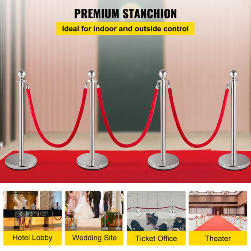 Einziehbare Poller - DUOKU - Set mit 4 - Edelstahl - Rote Samtcorde - 96 cm 2