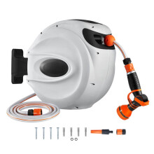 Enrouleur de Tuyau Rétractable-Duoku-82 pi x 1/2 po-Support Pivotant à 180-Montage Mural-Rembobinage Automatique