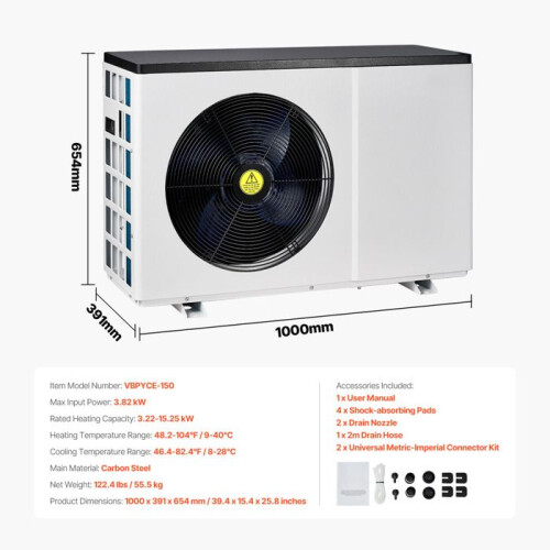 Wärmepumpe - DUOKU - VBPYCE-150 - 3,22-15,25 kW - Variable Frequenz - Für Pools 30-60 m³ 1