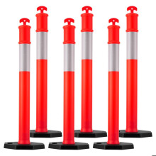Set van 6 Signaalpalen 114 cm-Duoku-Beperkingspalen met Verzwaarde Basis en Reflecterende Strips-Rood