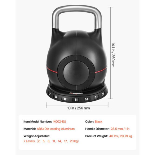 Kettlebell - DUOKU - Ajustable - 7 Niveles de Peso - 2 a 20 kg - Mango de Aluminio 1