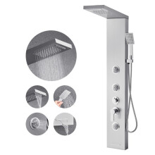 Columna de Ducha - DUOKU - 1049FL - Acero Inoxidable Cepillado - Ducha Lluvia - 5 Funciones - 3 Jets Masajeadores