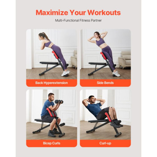 Banc de Musculation - DUOKU - 150 kg - Réglable et Pliable - Noir et Rouge - Multi-positions 2
