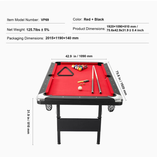 Table de billard - DUOKU - VP69 - Portable - Pliable - Rouge et Noir 1