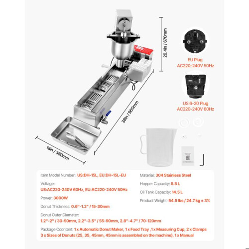 Donutmachine - DUOKU - DH-15L - Elektrisch - 3000W - Capaciteit 5,5L 1