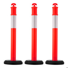 Signalisatiepalen 3 Stuks 114 cm-Duoku-Beperkingspalen met Vulbare Basis en Reflecterende Strips-Rood