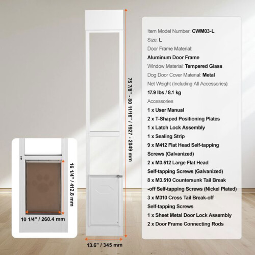 Puerta para Perro - DUOKU - Modelo CWM03-L - Vidrio Templado - Aluminio - Ajustable 1
