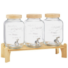 Distributeur de Boissons - DUOKU - 3,8 L - Verre Transparent - Support en Bois - Robinet et Infuseur