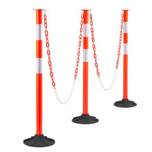 Set van 3 Signaalpalen 87,1 cm-Duoku-Beperkingspalen met Verzwaarde Basis-Reflecterende Strips en Ketting-Rood