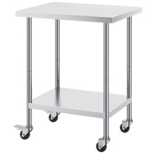 Table de Travail Cuisine Acier Inoxydable-Duoku-Table de Préparation-610 x 762 x 954,6 mm-4 Roues-3 Niveaux de Hauteur Réglables