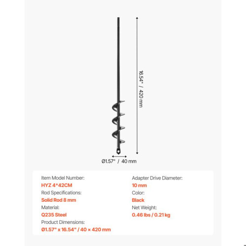 Broca de espiral para taladro - DUOKU - HYZ 4*42CM - Ø40 mm - 420 mm - Adaptador 10 mm 1