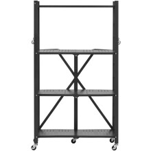 Vouwbare Mobiele Plank-Duoku-4 Niveaus-Vouwbare Plank op Wielen-66x33x117 cm-Robuste Metaal-Maximale Laadcapaciteit 340 kg-Zwart