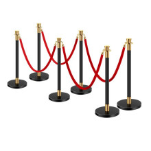 Conjunto de 6 Postes-Duoku-com 4 Cordas em Veludo Vermelho-Barreiras de Filas em Aço Inoxidável com Base Oca Injetada de Areia