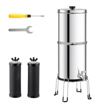 Sistema de Filtragem de Água por Gravidade-Duoku- 2,25 G em Aço Inoxidável 304- com Filtros de Carvão, Torneira e Suporte