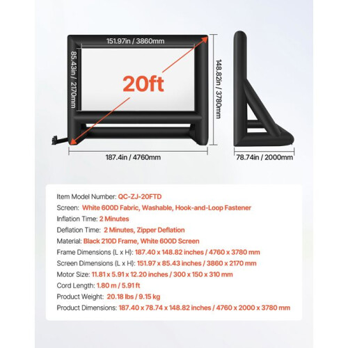 Écran de Projection Gonflable - DUOKU - 610 cm - Format 16:9 - Lavable - Installation Facile 1