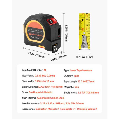 Laser Rolmeter - DUOKU - AL - Oplaadbaar USB - 135 ft - Magnetisch - 16 ft 1