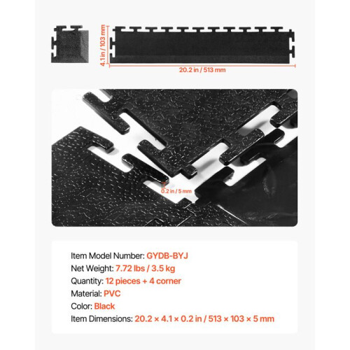 Randset - DUOKU - 12 Ränder und 4 Ecken - Modular - PVC - Schwarz 1