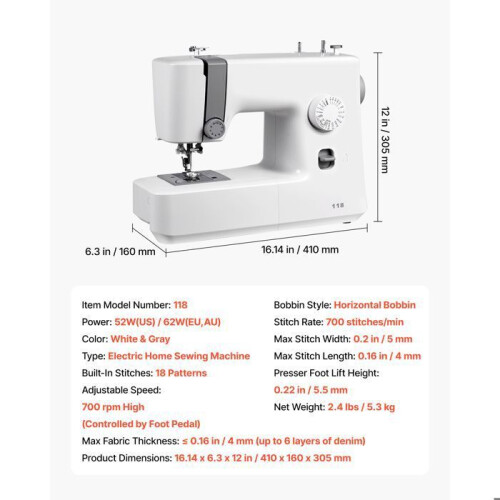 Machine à Coudre Electrique - DUOKU - Modèle 118 - 18 Motifs - Eclairage LED - Portable 1