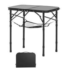 Kokoontaitettava Retkipöytä 60x40 cm-Duoku-kevyt ja kompakti-alumiinia MDF-Säädettävä korkeus-ihanteellinen piknikille-musta