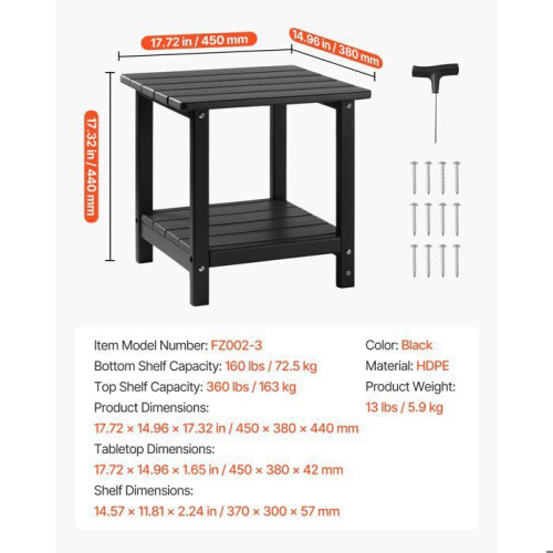 Table d'Appoint Extérieur - DUOKU - 2 Étages - PEHD - Résistante aux Intempéries - Noir 1