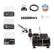 Kit aérographe avec Compresseur d’air 1/6 HP-Duoku-Ensemble Comprenant 3 Pistolets à Double Action 3 buses