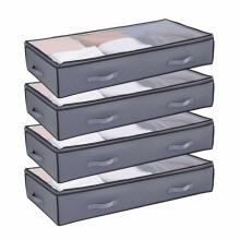Set van 4 Opbergzakken Onder Bed 90 L-Duoku-Organizers met Doorzichtige Deksel voor Kleding-Schoenen en Deken